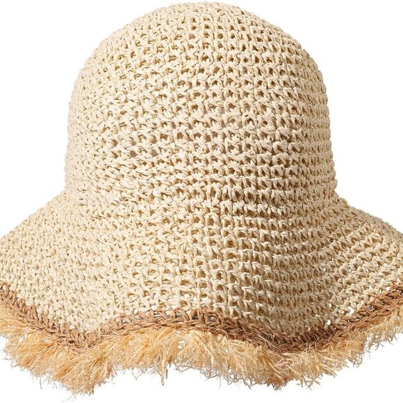 Womens Straw Hat Beach Sun Hat Frayed Crochet Foldable Straw Bucket Hat Summer F - Picture 4 of 7